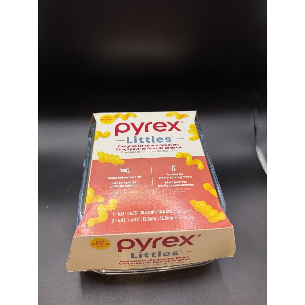 3-pc PYREX LITTLES Single-Serve Glass BAKEWARE 28 24 18-oz *Toaster Oven Size